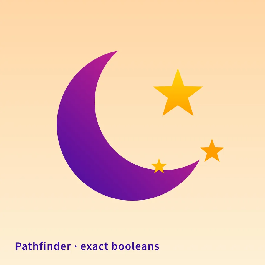 A purple crescent moon and orange stars cut with Pathfinder